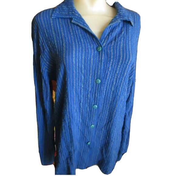 Vintage Mill Valley Womens Blue Striped Button-Up Big Shirt Medium Rayon Blend - Picture 2 of 5